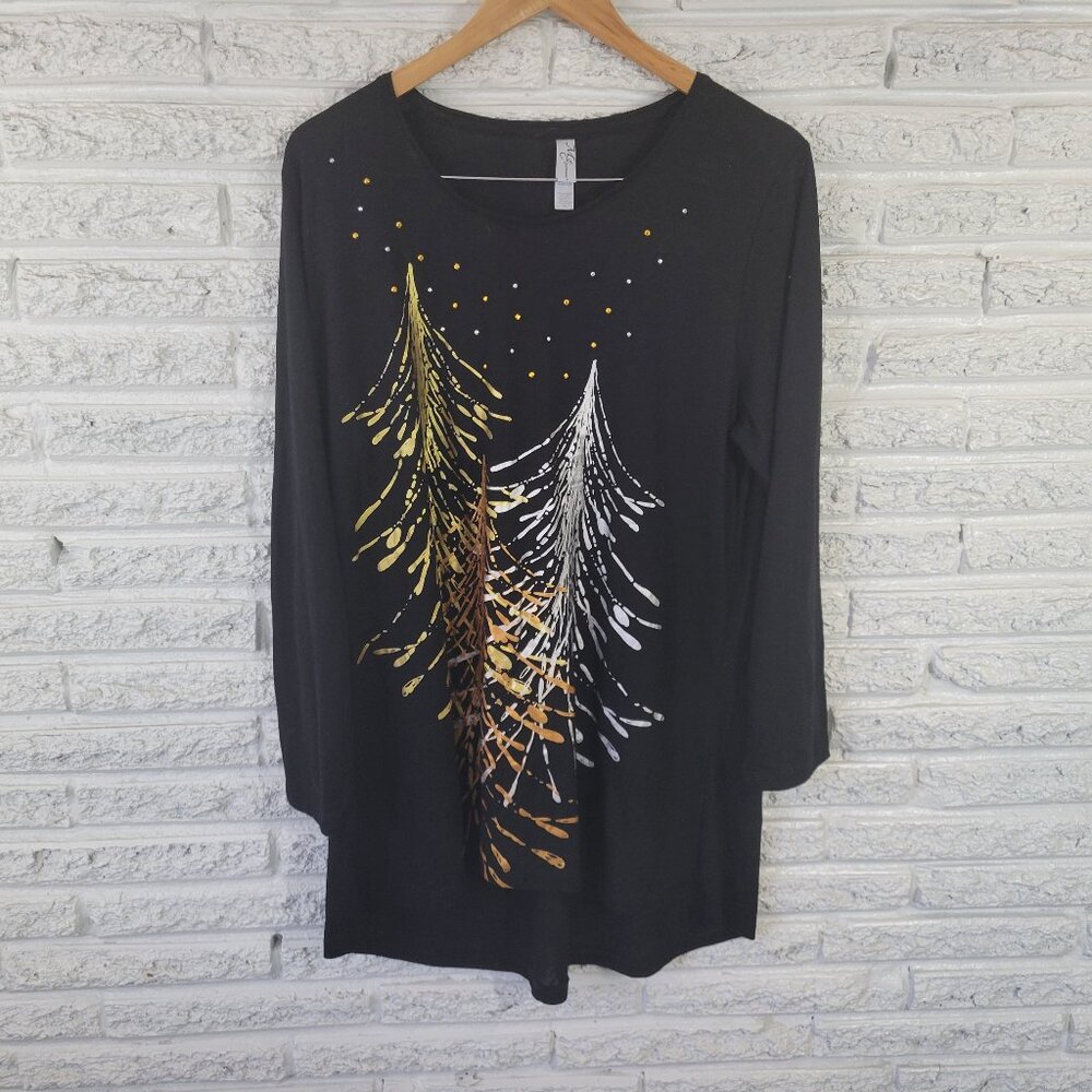 M&C Sportswear Women's 2X Christmas Tunic Tee Shirt Black Treeā BLA116E